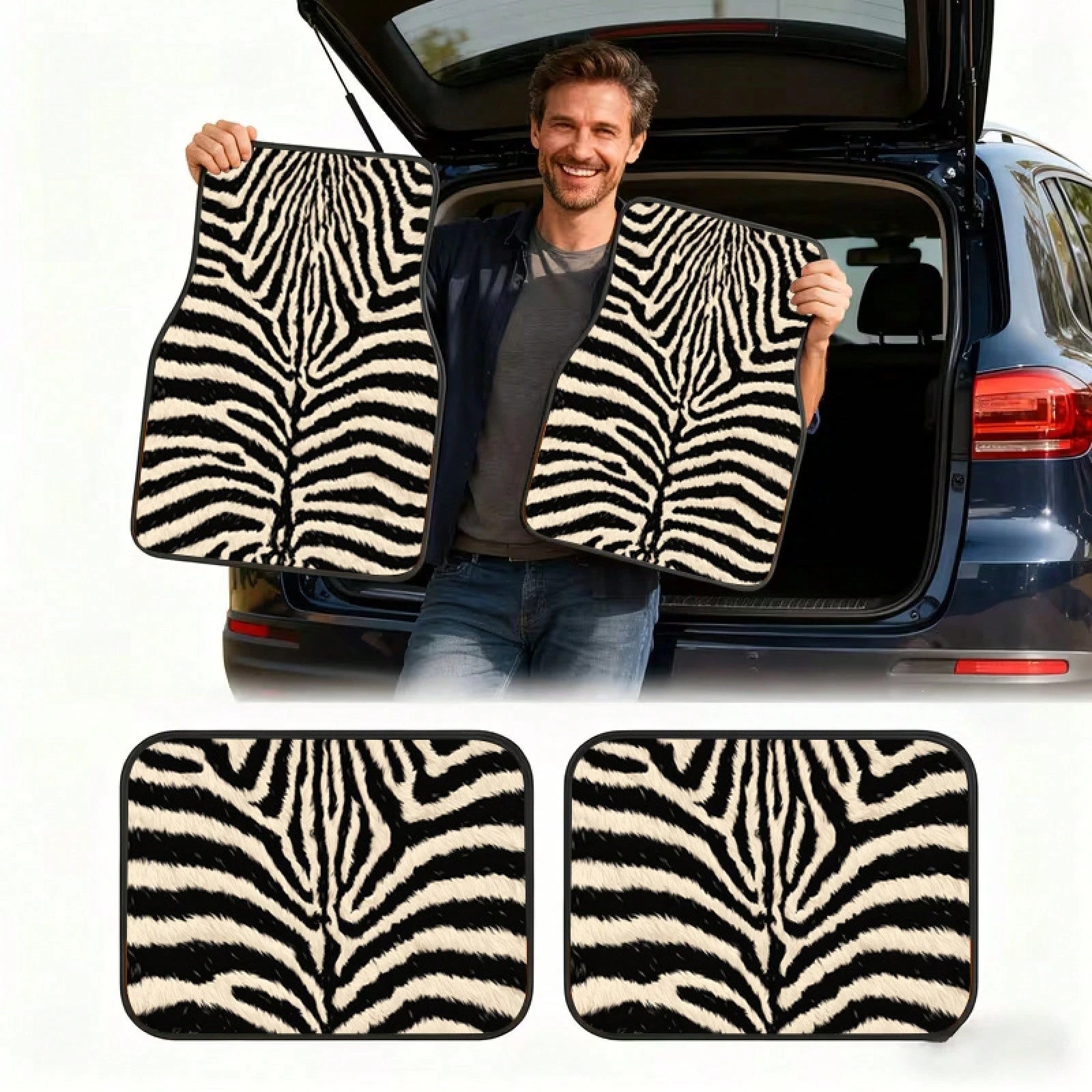 4pcs, Zebra Fur Pattern Printed Car Floor Mats, Full Coverage Car Floor Mats, Universal Model For All Seasons, Suitable For SUV Car Interiors, Car Floor Mats