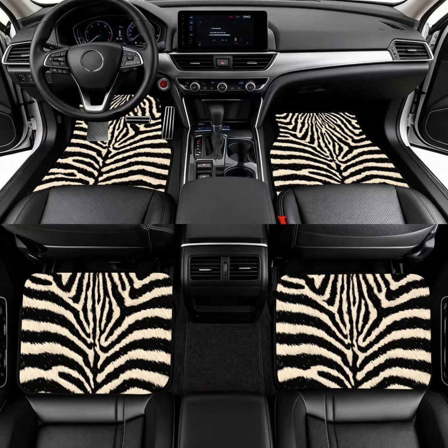 4pcs, Zebra Fur Pattern Printed Car Floor Mats, Full Coverage Car Floor Mats, Universal Model For All Seasons, Suitable For SUV Car Interiors, Car Floor Mats