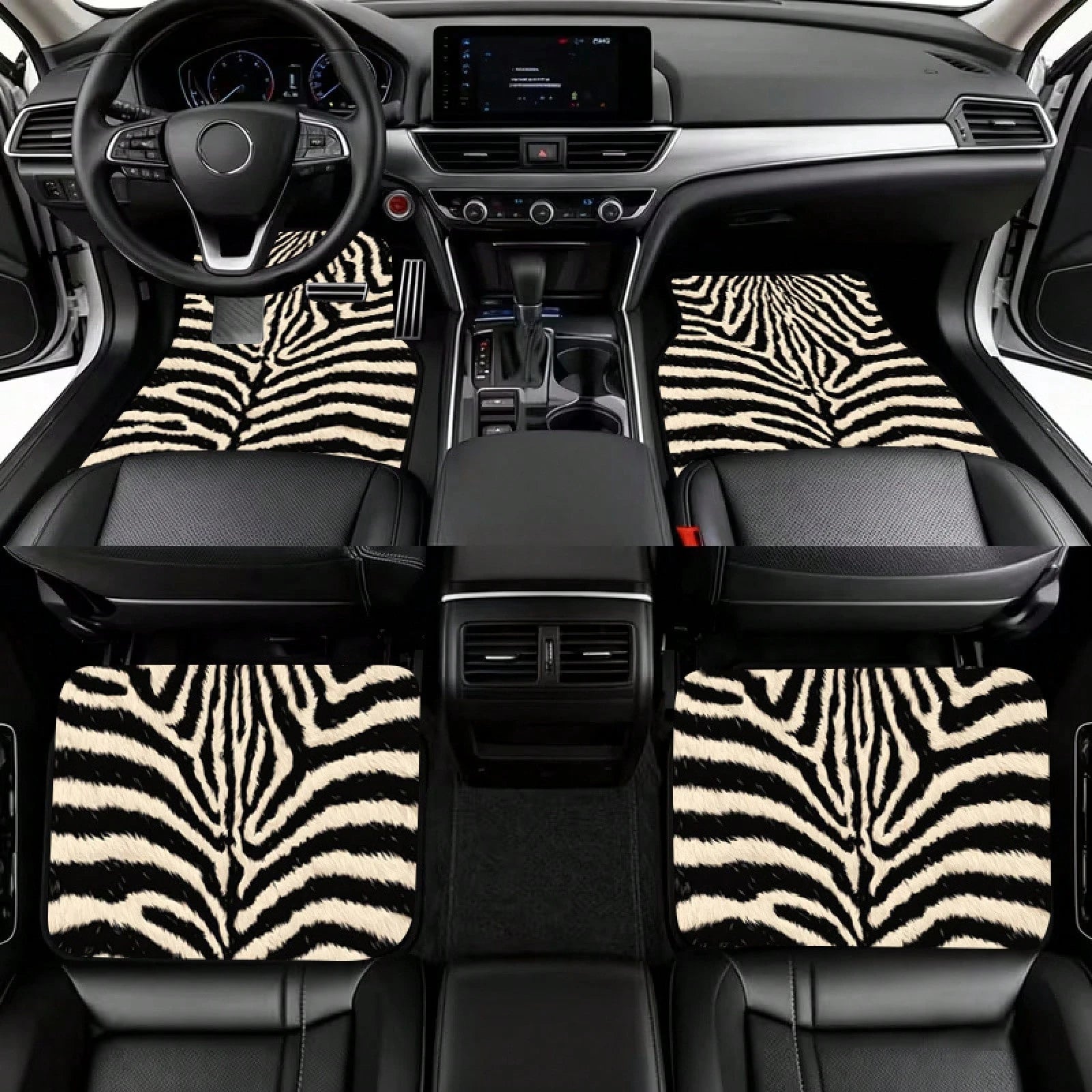 4pcs, Zebra Fur Pattern Printed Car Floor Mats, Full Coverage Car Floor Mats, Universal Model For All Seasons, Suitable For SUV Car Interiors, Car Floor Mats
