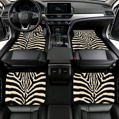 4pcs, Zebra Fur Pattern Printed Car Floor Mats, Full Coverage Car Floor Mats, Universal Model For All Seasons, Suitable For SUV Car Interiors, Car Floor Mats