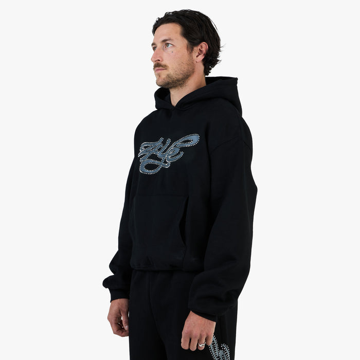 4YE Signature Rhinestone Hoodie / Black