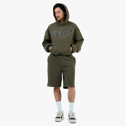 4YE Signature Rhinestone Hoodie / Olive Green