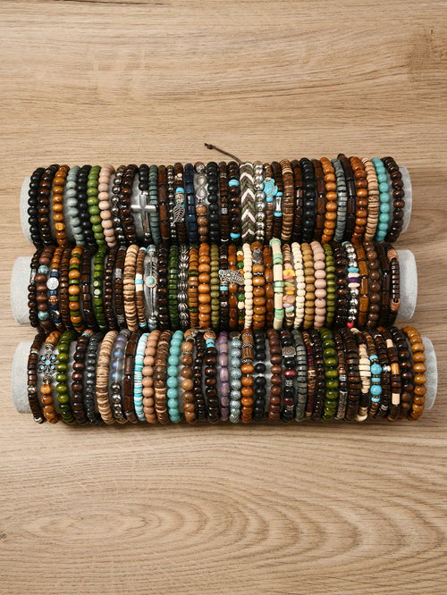 5/36/45pcs/Set Random Colorful Handmade Beaded Bracelets, Fashion Accessories, Christmas Surprise Gift