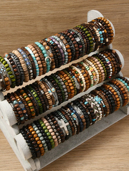 5/36/45pcs/Set Random Colorful Handmade Beaded Bracelets, Fashion Accessories, Christmas Surprise Gift