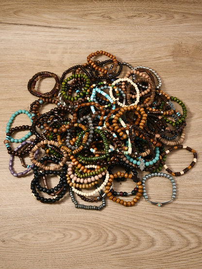 5/36/45pcs/Set Random Colorful Handmade Beaded Bracelets, Fashion Accessories, Christmas Surprise Gift