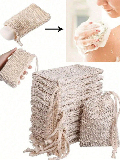 5/3pcs Reusable Exfoliating Soap Bags, Jute Drawstring Soap Pouch, Convenient For Lathering And Drying, Back Scrubber, Skin Smoother, Removes Dirt And Dead Skin, Body Cleansing Tool, Bathroom Accessor