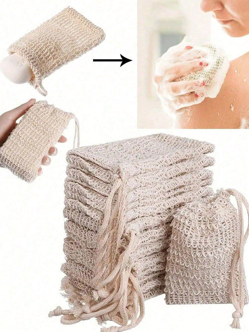 5/3pcs Reusable Exfoliating Soap Bags, Jute Drawstring Soap Pouch, Convenient For Lathering And Drying, Back Scrubber, Skin Smoother, Removes Dirt And Dead Skin, Body Cleansing Tool, Bathroom Accessor