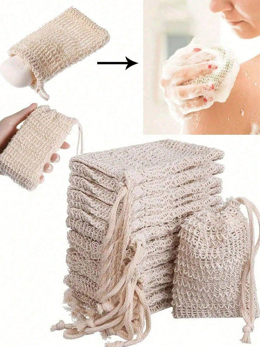 5/3pcs Reusable Exfoliating Soap Bags, Jute Drawstring Soap Pouch, Convenient For Lathering And Drying, Back Scrubber, Skin Smoother, Removes Dirt And Dead Skin, Body Cleansing Tool, Bathroom Accessor