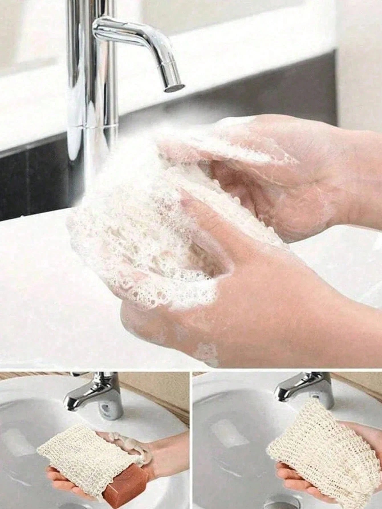 5/3pcs Reusable Exfoliating Soap Bags, Jute Drawstring Soap Pouch, Convenient For Lathering And Drying, Back Scrubber, Skin Smoother, Removes Dirt And Dead Skin, Body Cleansing Tool, Bathroom Accessor