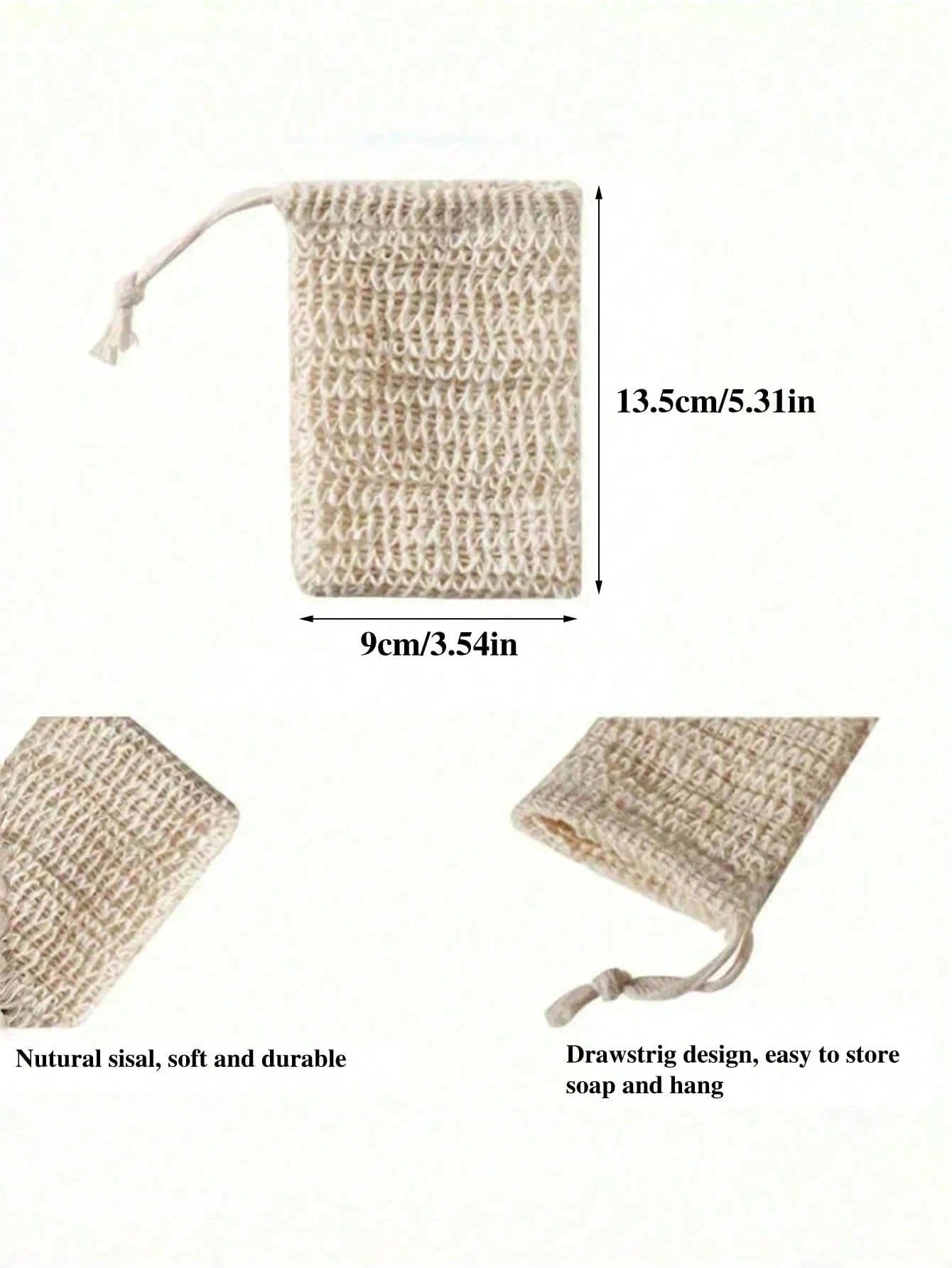 5/3pcs Reusable Exfoliating Soap Bags, Jute Drawstring Soap Pouch, Convenient For Lathering And Drying, Back Scrubber, Skin Smoother, Removes Dirt And Dead Skin, Body Cleansing Tool, Bathroom Accessor