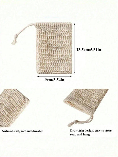 5/3pcs Reusable Exfoliating Soap Bags, Jute Drawstring Soap Pouch, Convenient For Lathering And Drying, Back Scrubber, Skin Smoother, Removes Dirt And Dead Skin, Body Cleansing Tool, Bathroom Accessor