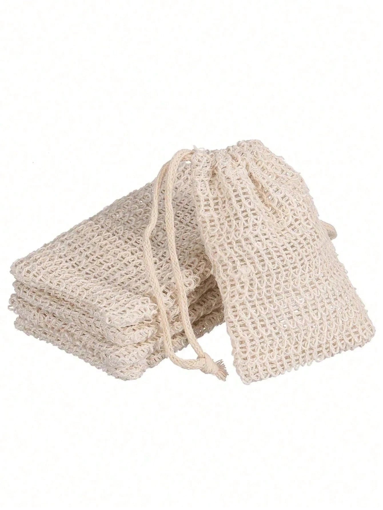 5/3pcs Reusable Exfoliating Soap Bags, Jute Drawstring Soap Pouch, Convenient For Lathering And Drying, Back Scrubber, Skin Smoother, Removes Dirt And Dead Skin, Body Cleansing Tool, Bathroom Accessor