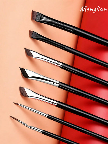 5/7-Piece Precision Eye Makeup Brush Set| Scythe & Angled Eyeliner, Eyebrow Brushes With Long Handle Reversible Design – Soft Synthetic Fiber Tips For Sensitive/Dry Skin (Professional Grade),Travel E