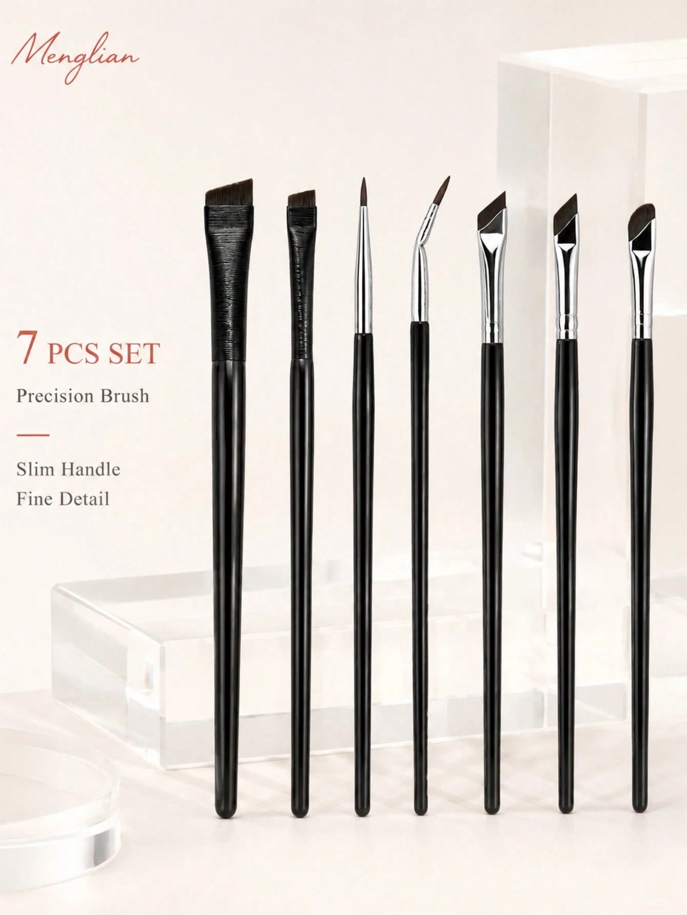 5/7-Piece Precision Eye Makeup Brush Set| Scythe & Angled Eyeliner, Eyebrow Brushes With Long Handle Reversible Design – Soft Synthetic Fiber Tips For Sensitive/Dry Skin (Professional Grade),Travel E