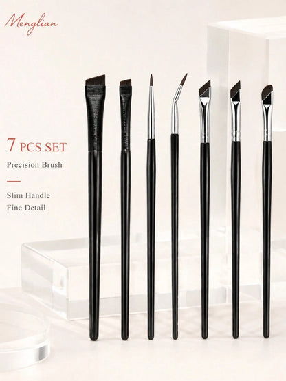 5/7-Piece Precision Eye Makeup Brush Set| Scythe & Angled Eyeliner, Eyebrow Brushes With Long Handle Reversible Design – Soft Synthetic Fiber Tips For Sensitive/Dry Skin (Professional Grade),Travel E