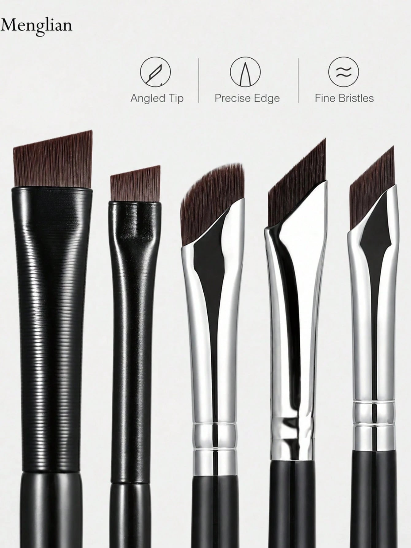 5/7-Piece Precision Eye Makeup Brush Set| Scythe & Angled Eyeliner, Eyebrow Brushes With Long Handle Reversible Design – Soft Synthetic Fiber Tips For Sensitive/Dry Skin (Professional Grade),Travel E