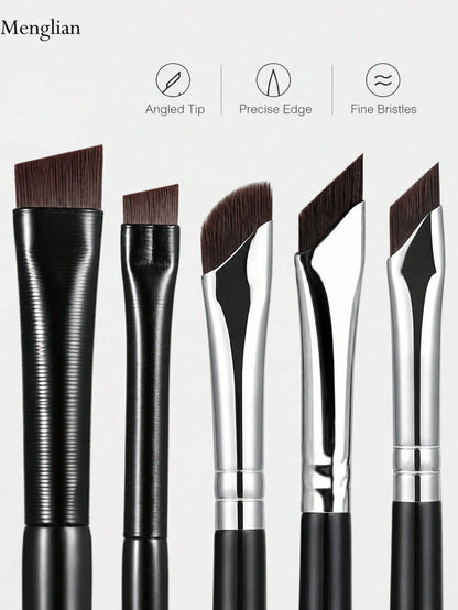 5/7-Piece Precision Eye Makeup Brush Set| Scythe & Angled Eyeliner, Eyebrow Brushes With Long Handle Reversible Design – Soft Synthetic Fiber Tips For Sensitive/Dry Skin (Professional Grade),Travel E