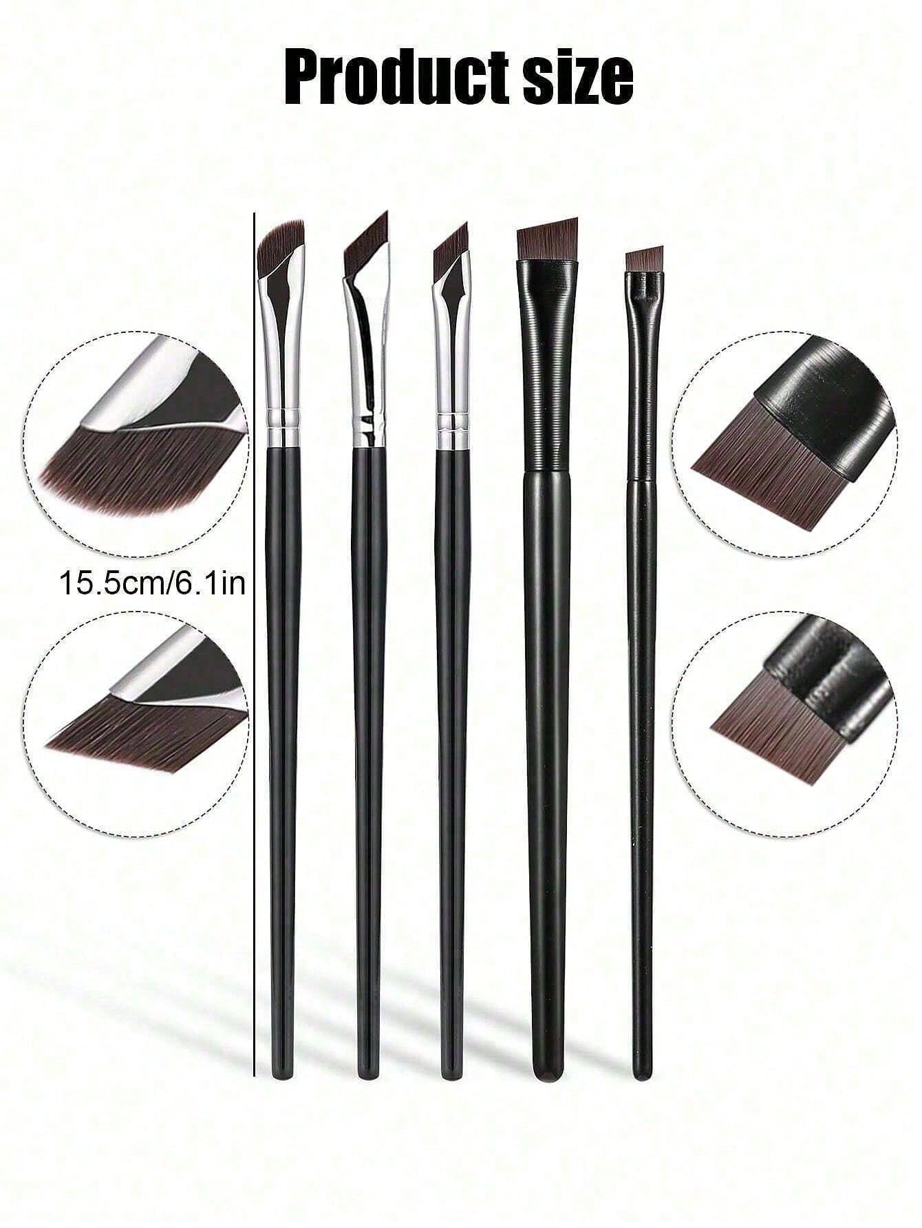 5/7-Piece Precision Eye Makeup Brush Set| Scythe & Angled Eyeliner, Eyebrow Brushes With Long Handle Reversible Design – Soft Synthetic Fiber Tips For Sensitive/Dry Skin (Professional Grade),Travel E