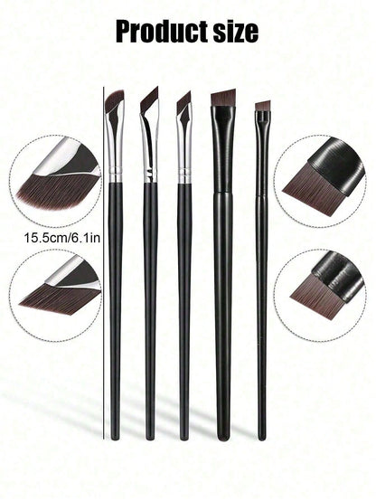 5/7-Piece Precision Eye Makeup Brush Set| Scythe & Angled Eyeliner, Eyebrow Brushes With Long Handle Reversible Design – Soft Synthetic Fiber Tips For Sensitive/Dry Skin (Professional Grade),Travel E