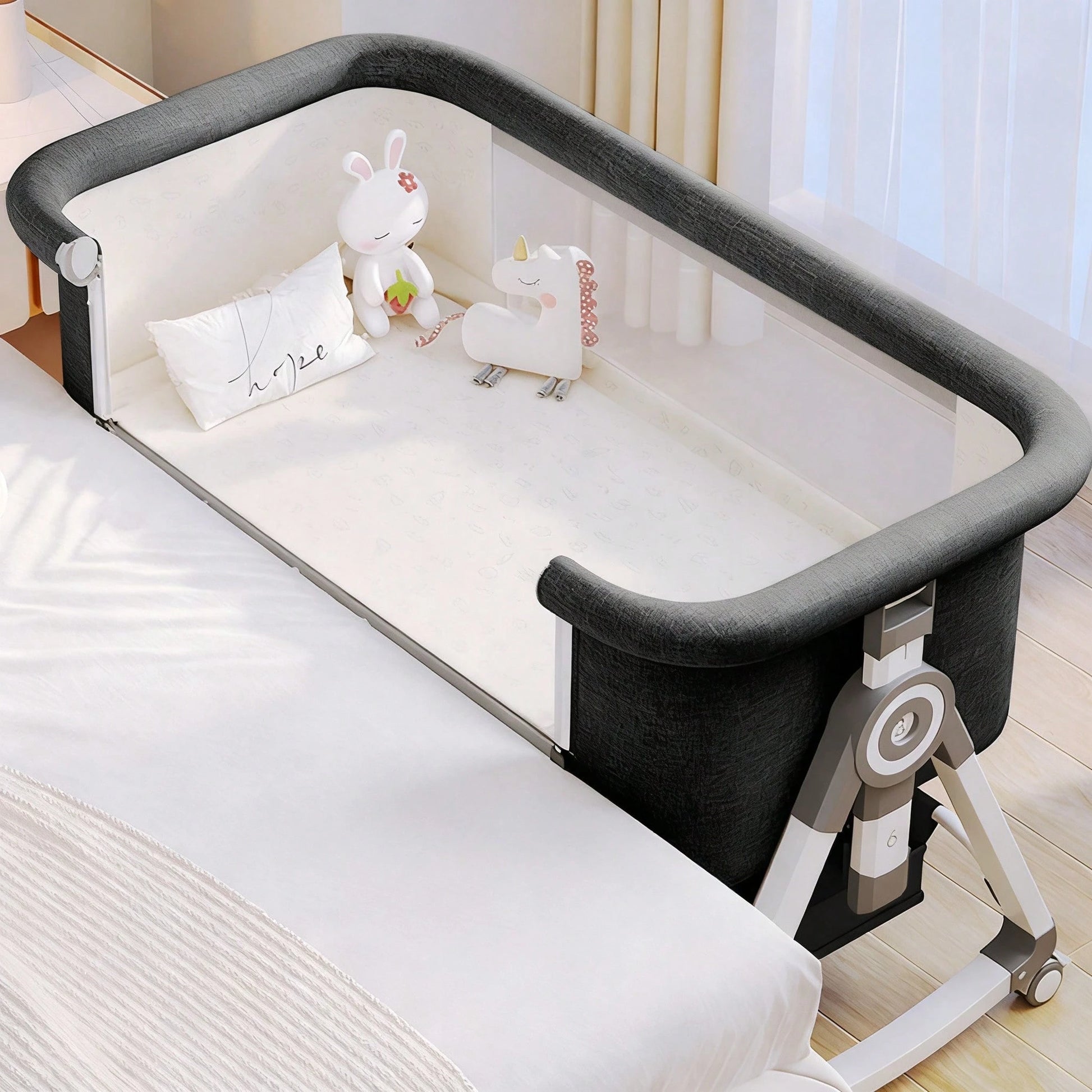 5 In 1 Baby Bassinet Bedside Sleeper, Convertible Baby Crib With Rocking Mode, Wheels And Adjustable Height, Foldable Bassinet With Storage Basket