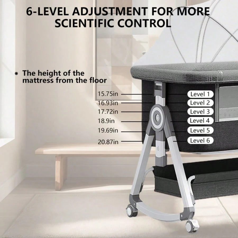 5 In 1 Baby Bassinet Bedside Sleeper, Convertible Baby Crib With Rocking Mode, Wheels And Adjustable Height, Foldable Bassinet With Storage Basket