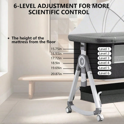 5 In 1 Baby Bassinet Bedside Sleeper, Convertible Baby Crib With Rocking Mode, Wheels And Adjustable Height, Foldable Bassinet With Storage Basket