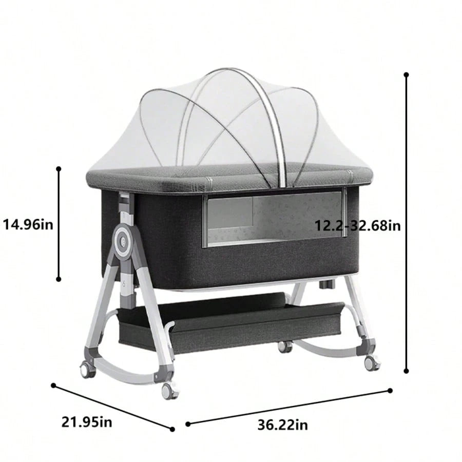 5 In 1 Baby Bassinet Bedside Sleeper, Convertible Baby Crib With Rocking Mode, Wheels And Adjustable Height, Foldable Bassinet With Storage Basket