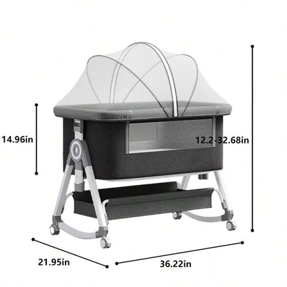 5 In 1 Baby Bassinet Bedside Sleeper, Convertible Baby Crib With Rocking Mode, Wheels And Adjustable Height, Foldable Bassinet With Storage Basket