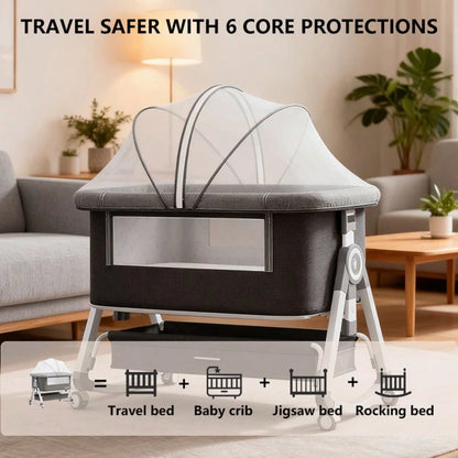 5 In 1 Baby Bassinet Bedside Sleeper, Convertible Baby Crib With Rocking Mode, Wheels And Adjustable Height, Foldable Bassinet With Storage Basket