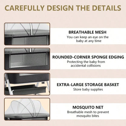 5 In 1 Baby Bassinet Bedside Sleeper, Convertible Baby Crib With Rocking Mode, Wheels And Adjustable Height, Foldable Bassinet With Storage Basket