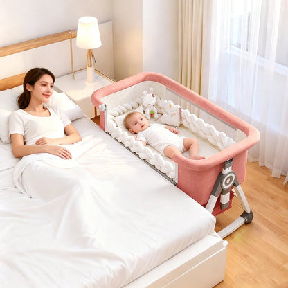5 In 1 Baby Bassinet Bedside Sleeper, Convertible Baby Crib With Rocking Mode, Wheels And Adjustable Height, Foldable Bassinet With Storage Basket