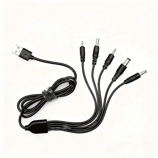 5-In-1 Round Tip USB To DC Charging Cable, 5V Universal For DC2.0/DC2.5/DC3.5/DC4.0/DC5.5 Round Tip Devices Power Adapter