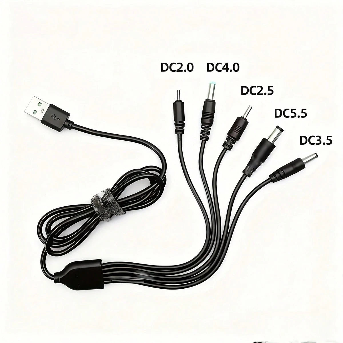 5-In-1 Round Tip USB To DC Charging Cable, 5V Universal For DC2.0/DC2.5/DC3.5/DC4.0/DC5.5 Round Tip Devices Power Adapter