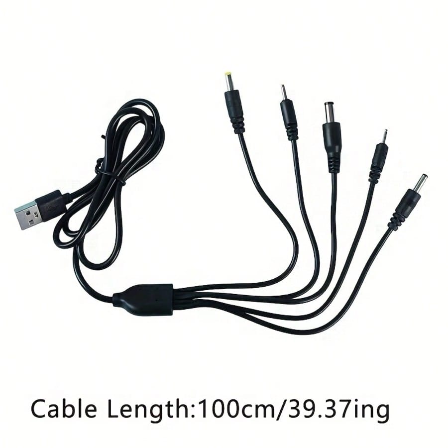 5-In-1 Round Tip USB To DC Charging Cable, 5V Universal For DC2.0/DC2.5/DC3.5/DC4.0/DC5.5 Round Tip Devices Power Adapter