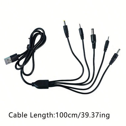 5-In-1 Round Tip USB To DC Charging Cable, 5V Universal For DC2.0/DC2.5/DC3.5/DC4.0/DC5.5 Round Tip Devices Power Adapter