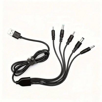 5-In-1 Round Tip USB To DC Charging Cable, 5V Universal For DC2.0/DC2.5/DC3.5/DC4.0/DC5.5 Round Tip Devices Power Adapter