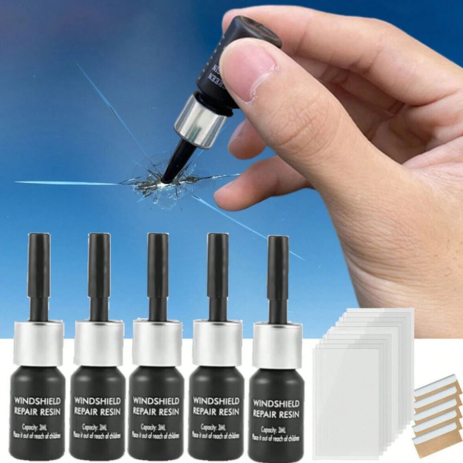 5 Pack Cracked Glass Repair Kit Windshield Car Window Repair FTWK