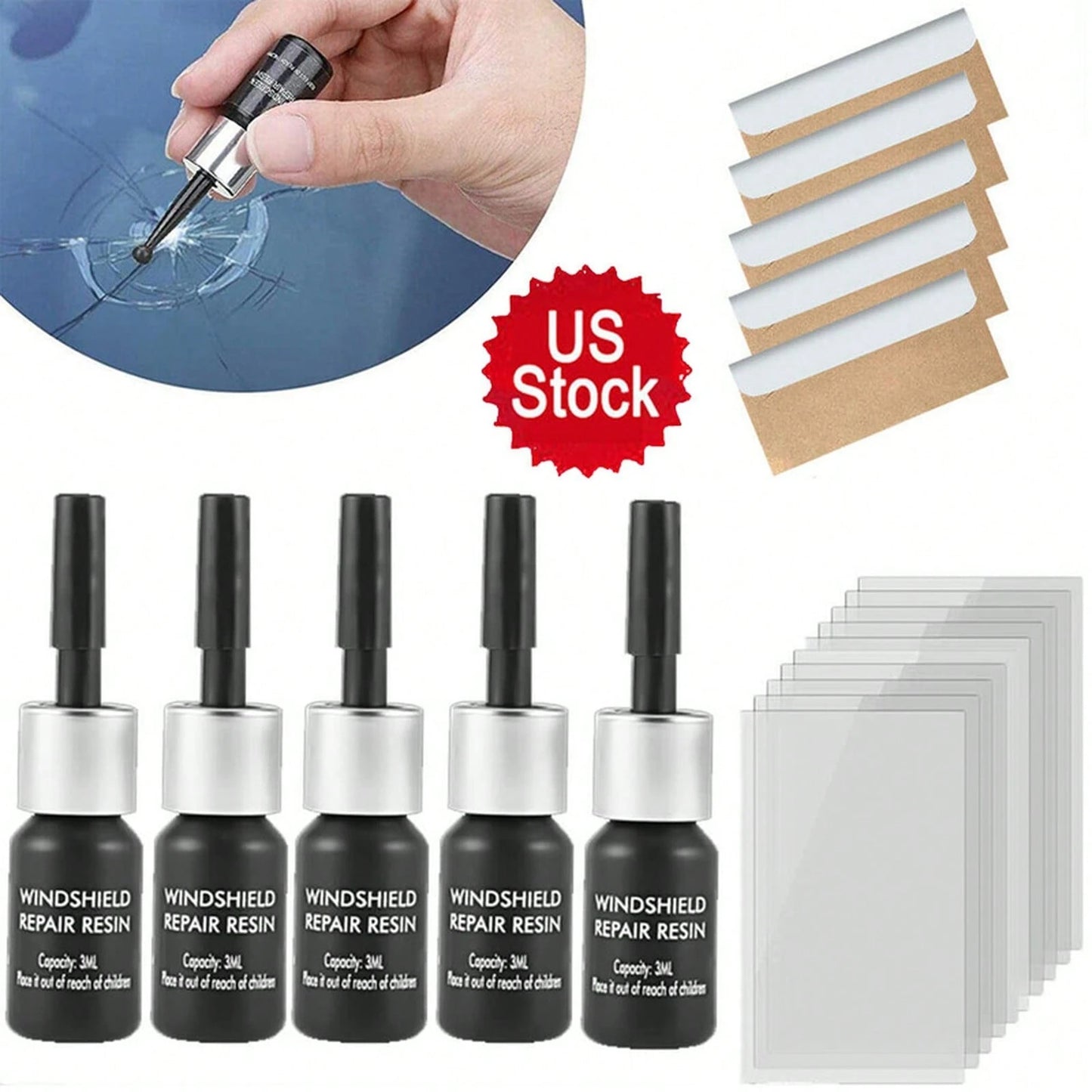 5 Pack Cracked Glass Repair Kit Windshield Car Window Repair FTWK