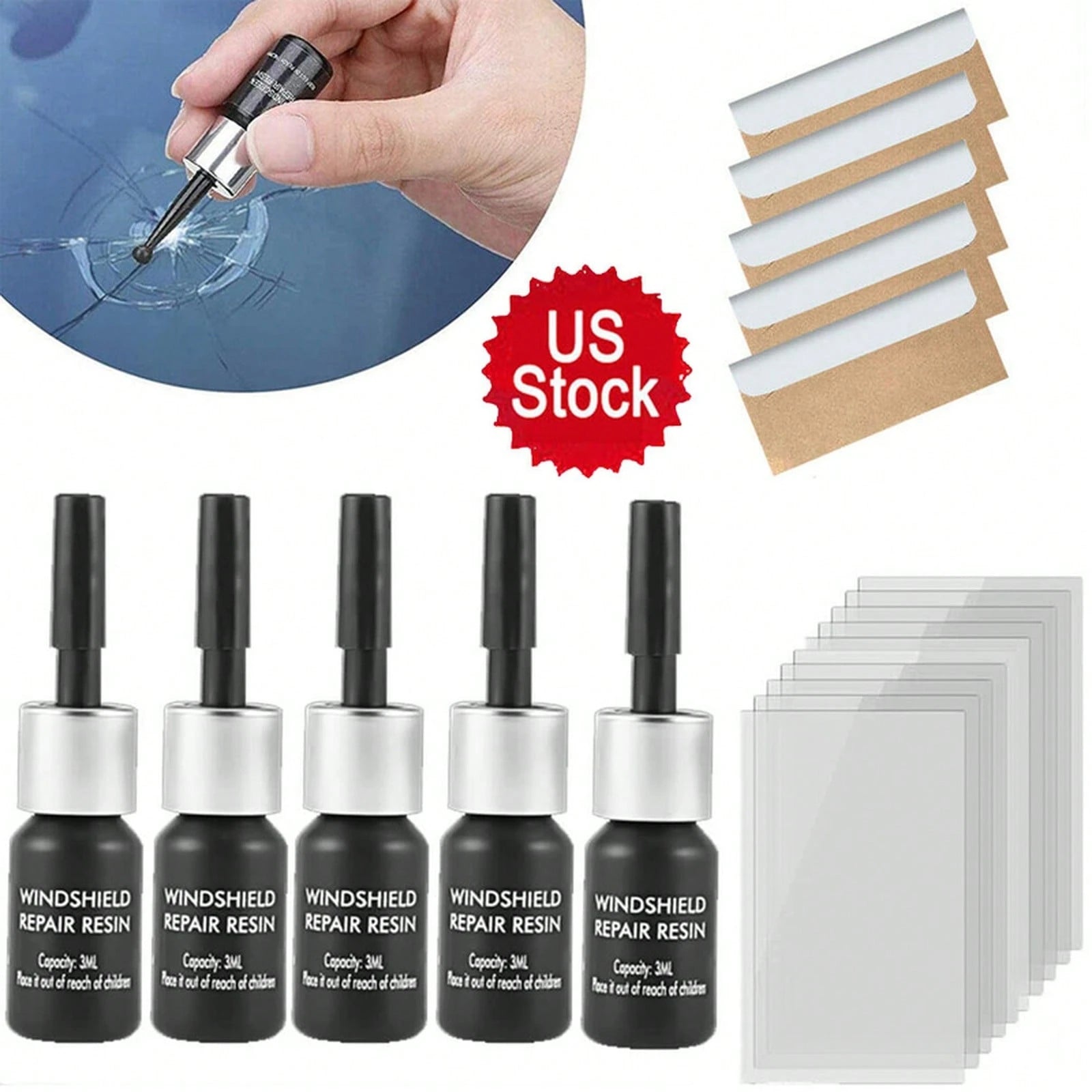 5 Pack Cracked Glass Repair Kit Windshield Car Window Repair FTWK
