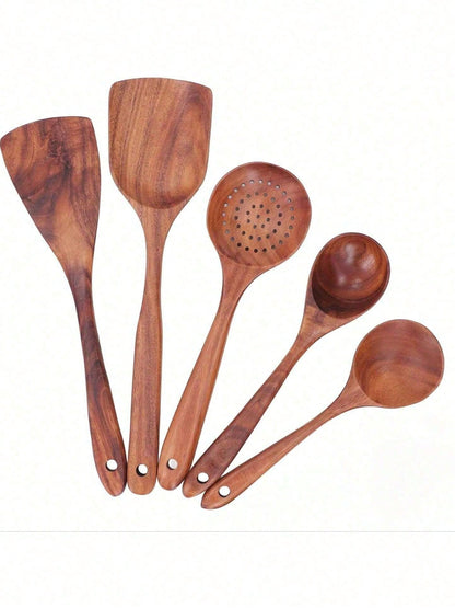 5 PCS Wooden Spoons, Sturdy Wooden Kitchen Utensils With A Box, Lightweight And Heat Resistant, Kitchen Supplies Baking Accessories.