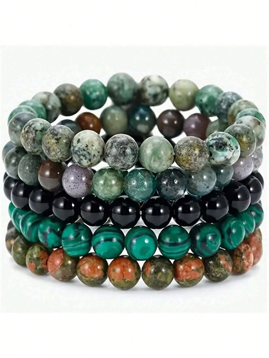 5 Pieces Natural Stone Bead Bracelets, Grounding Set,Stackable Energy Bracelets Crystal,Suitable For Daily Wear By Women And Men