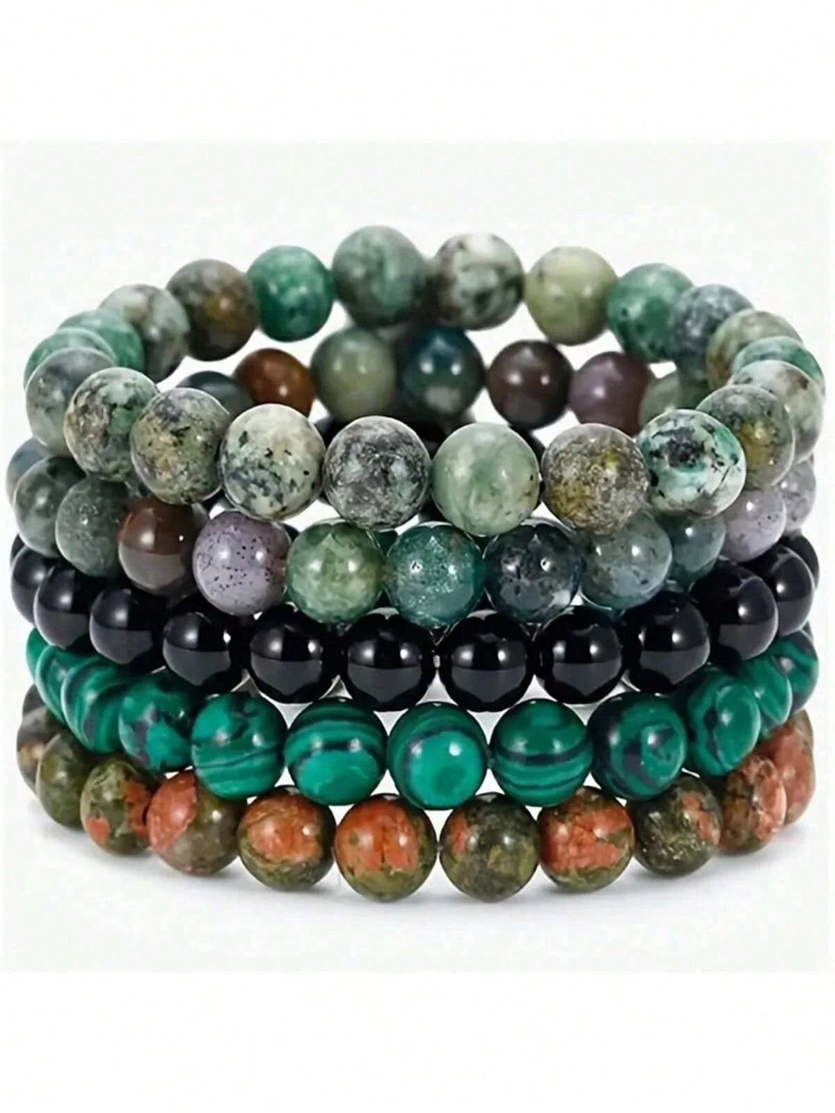5 Pieces Natural Stone Bead Bracelets, Grounding Set,Stackable Energy Bracelets Crystal,Suitable For Daily Wear By Women And Men