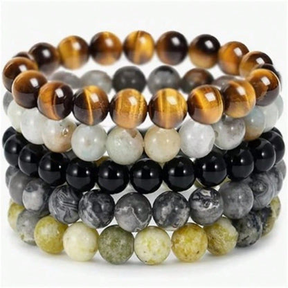 5 Pieces Natural Stone Bead Bracelets, Grounding Set,Stackable Energy Bracelets Crystal,Suitable For Daily Wear By Women And Men
