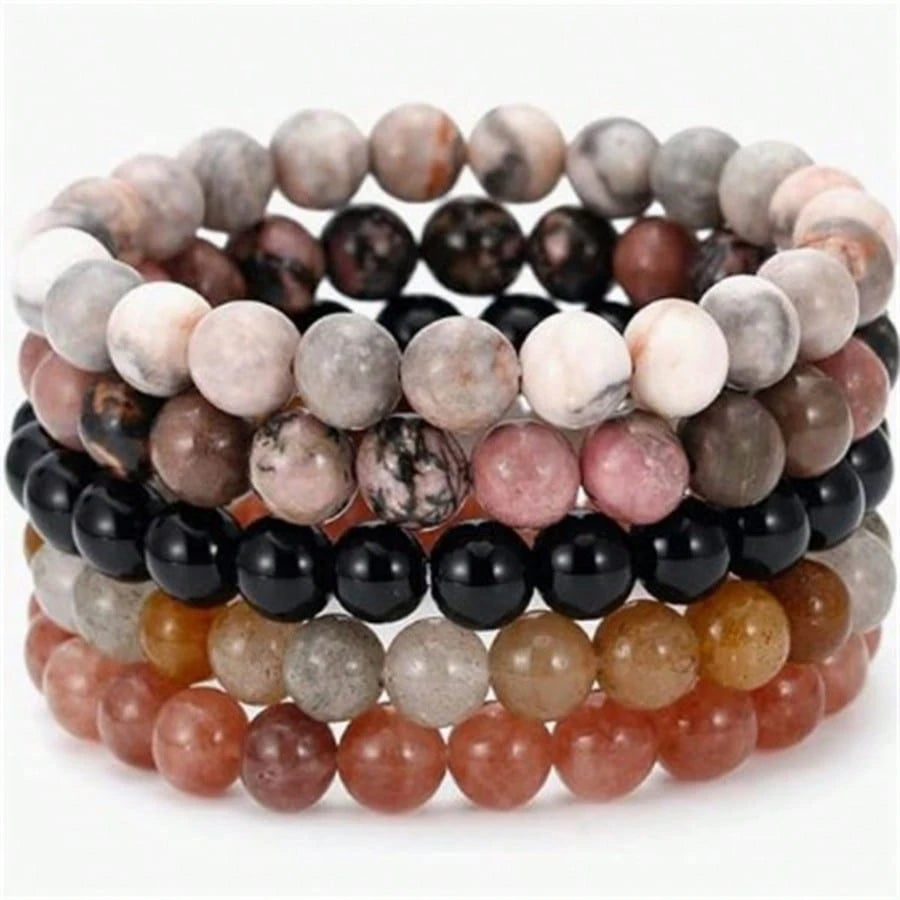 5 Pieces Natural Stone Bead Bracelets, Grounding Set,Stackable Energy Bracelets Crystal,Suitable For Daily Wear By Women And Men