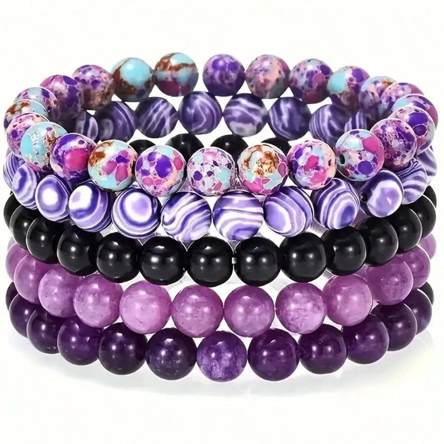 5 Pieces Natural Stone Bead Bracelets, Grounding Set,Stackable Energy Bracelets Crystal,Suitable For Daily Wear By Women And Men