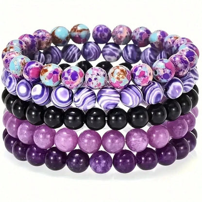 5 Pieces Natural Stone Bead Bracelets, Grounding Set,Stackable Energy Bracelets Crystal,Suitable For Daily Wear By Women And Men