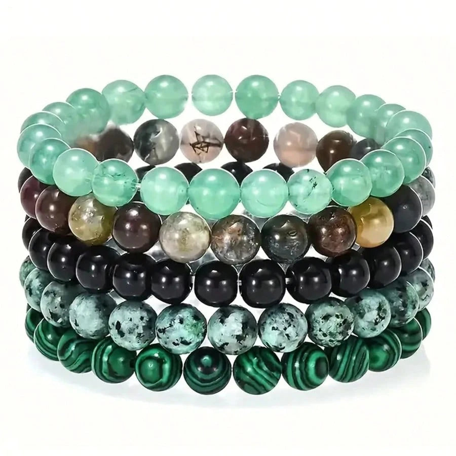 5 Pieces Natural Stone Bead Bracelets, Grounding Set,Stackable Energy Bracelets Crystal,Suitable For Daily Wear By Women And Men