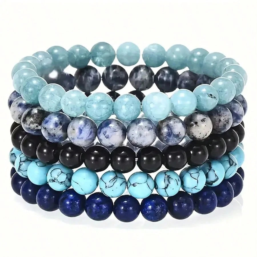 5 Pieces Natural Stone Bead Bracelets, Grounding Set,Stackable Energy Bracelets Crystal,Suitable For Daily Wear By Women And Men