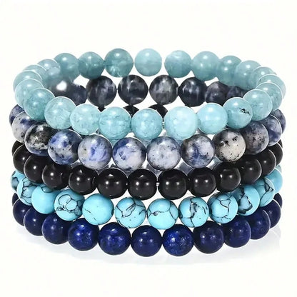 5 Pieces Natural Stone Bead Bracelets, Grounding Set,Stackable Energy Bracelets Crystal,Suitable For Daily Wear By Women And Men