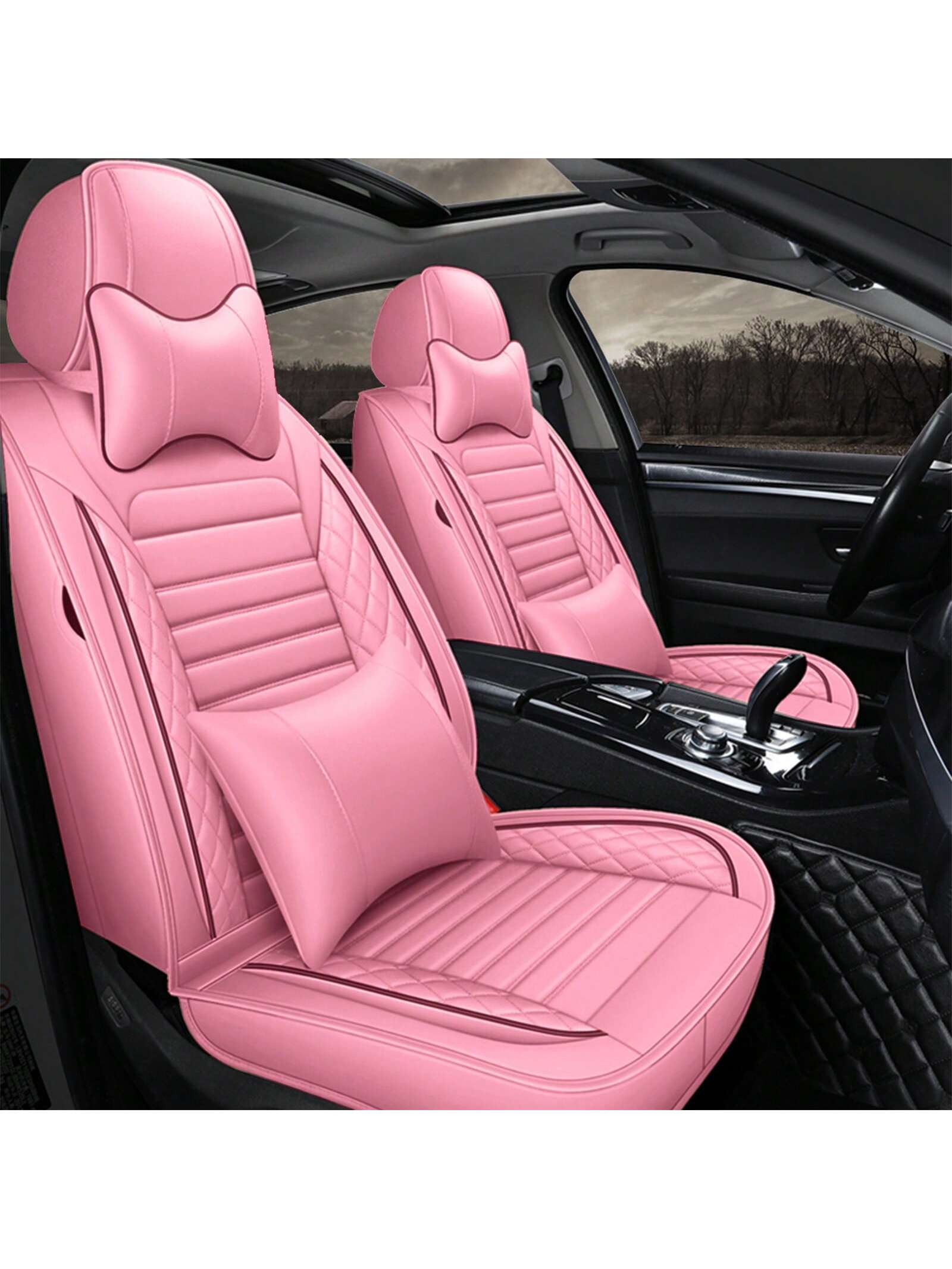 5 Seats Car Seat Covers Full Set PU Leather Front Rear Back Padded Cover Universal Auto Seat Protectors With Or Without Head Pillow For Most Cars Sedan Truck SUV